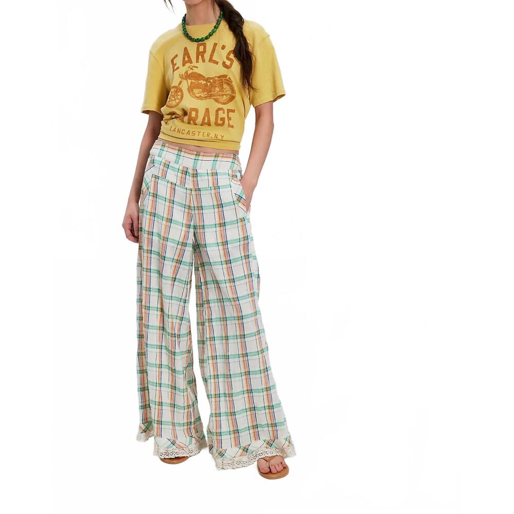 NEW FREE PEOPLE hour glass wide leg pants in ivory combo